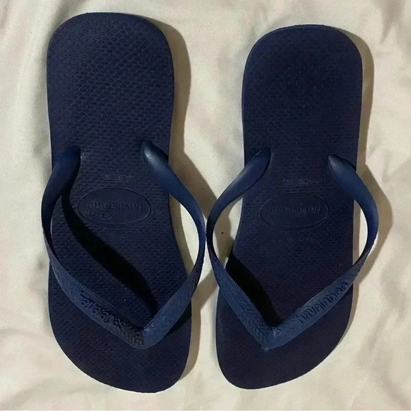🎈HAVAIANAS Navy blue mens 46 beach resort casual summer slip  on flip flop - Picture 2 of 7